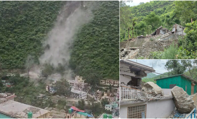 पहाड़ी दरकने से भारी मात्रा में सड़क पर आया मलबा, दो लोग घायल