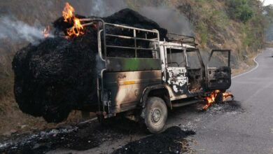 पुराली भरी पिकअप में लगी आग