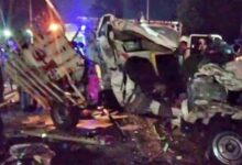 बस और पिकअप के बीच जोरदार टक्कर, 13 लोगों की मौत, 26 अन्य घायल