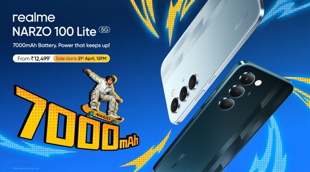 realme NARZO 100 Lite 5G 12499 की शुरुआती कीमत के साथ सेगमेंट-लीडिंग 7000mAh टाइटन बैटरी के साथ बिक्री के लिए उपलब्ध